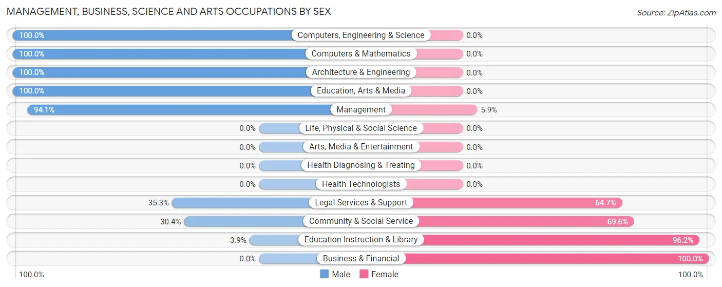 Management, Business, Science and Arts Occupations by Sex in Ellenville
