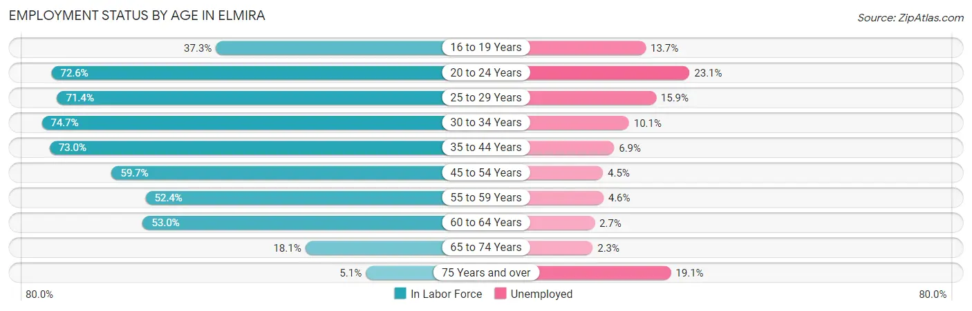 Employment Status by Age in Elmira