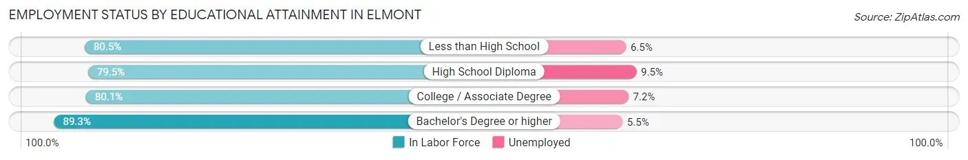 Employment Status by Educational Attainment in Elmont