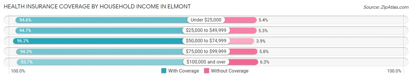 Health Insurance Coverage by Household Income in Elmont