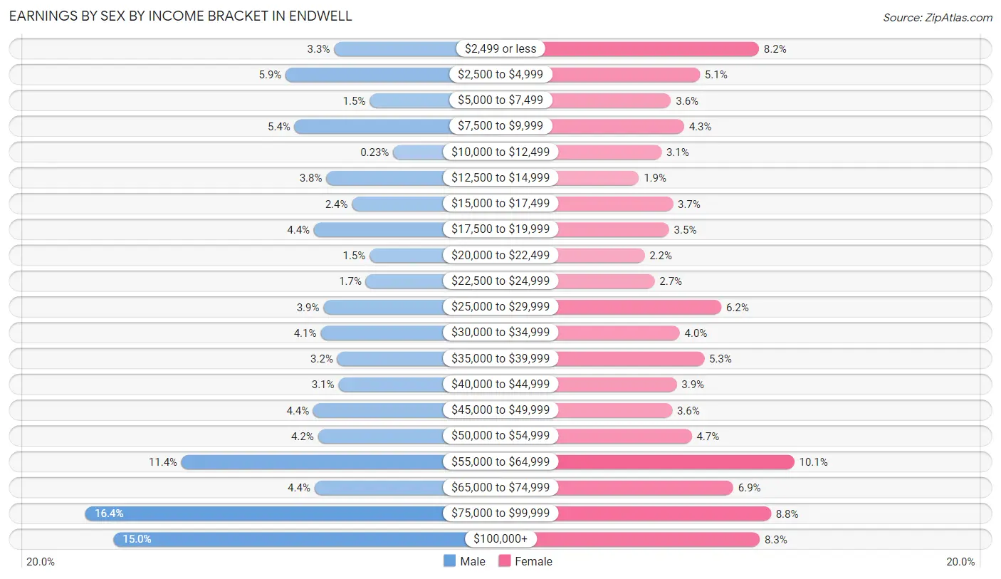Earnings by Sex by Income Bracket in Endwell