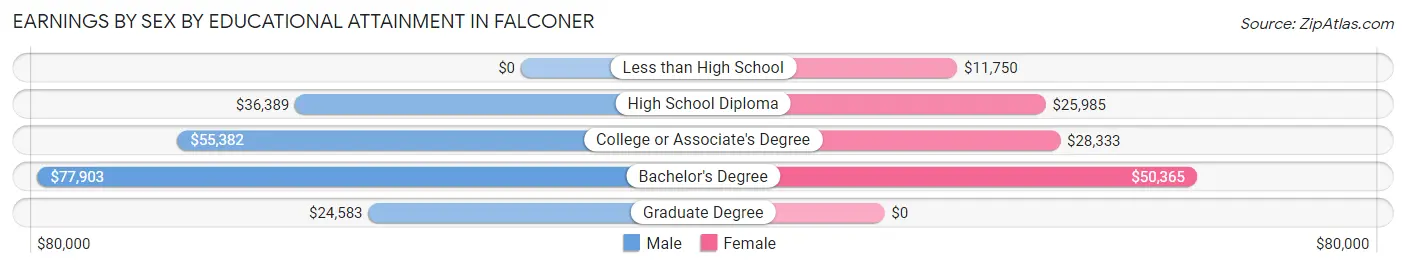 Earnings by Sex by Educational Attainment in Falconer