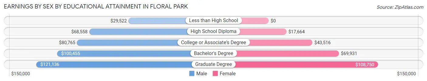 Earnings by Sex by Educational Attainment in Floral Park