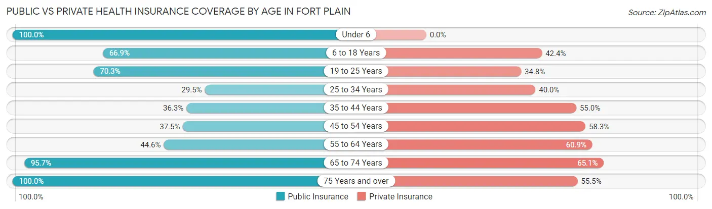 Public vs Private Health Insurance Coverage by Age in Fort Plain