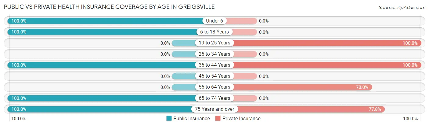 Public vs Private Health Insurance Coverage by Age in Greigsville