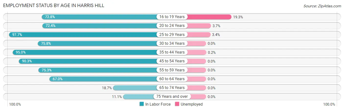 Employment Status by Age in Harris Hill