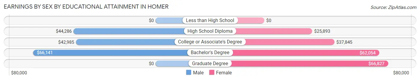 Earnings by Sex by Educational Attainment in Homer