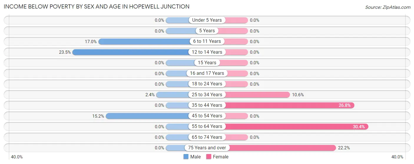 Income Below Poverty by Sex and Age in Hopewell Junction