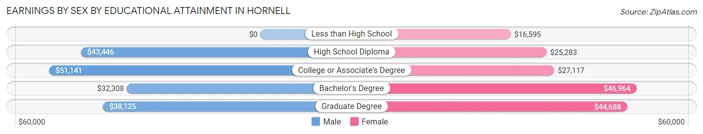 Earnings by Sex by Educational Attainment in Hornell