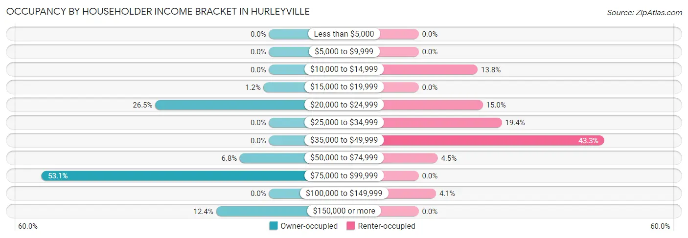 Occupancy by Householder Income Bracket in Hurleyville