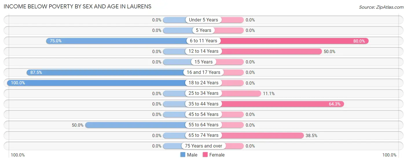 Income Below Poverty by Sex and Age in Laurens