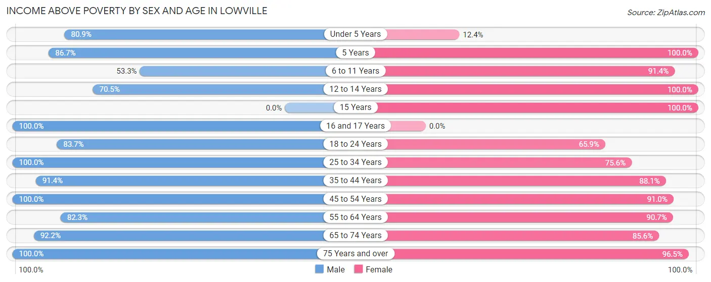 Income Above Poverty by Sex and Age in Lowville