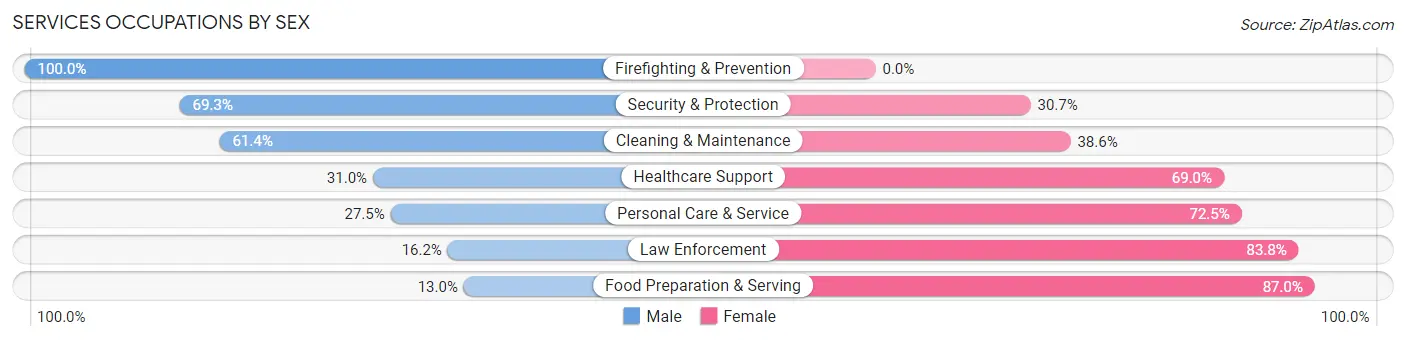 Services Occupations by Sex in Mastic Beach