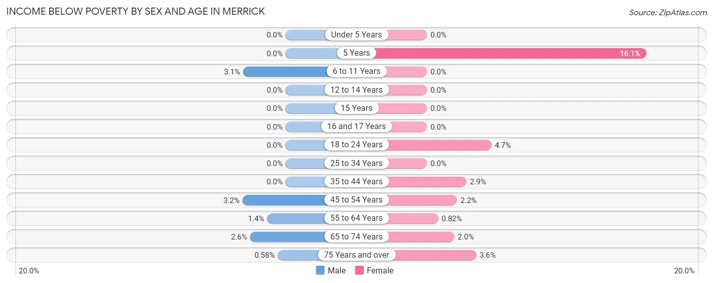 Income Below Poverty by Sex and Age in Merrick