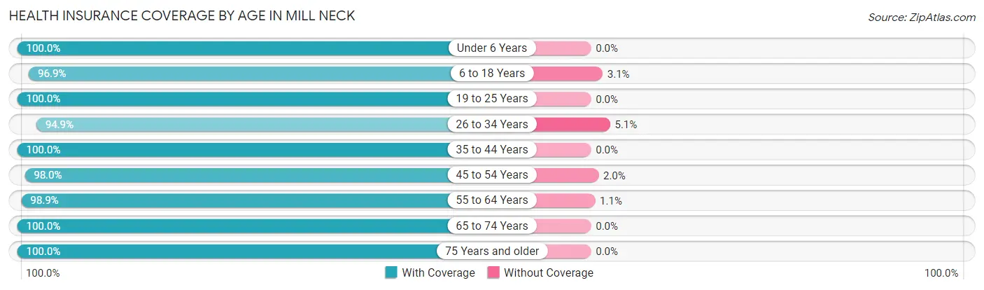 Health Insurance Coverage by Age in Mill Neck