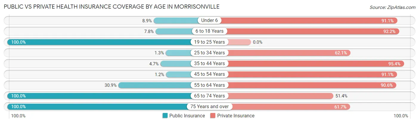Public vs Private Health Insurance Coverage by Age in Morrisonville