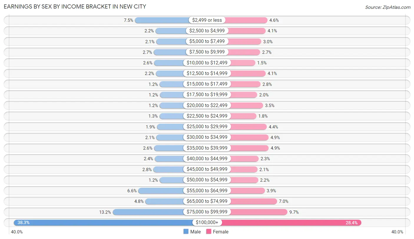 Earnings by Sex by Income Bracket in New City