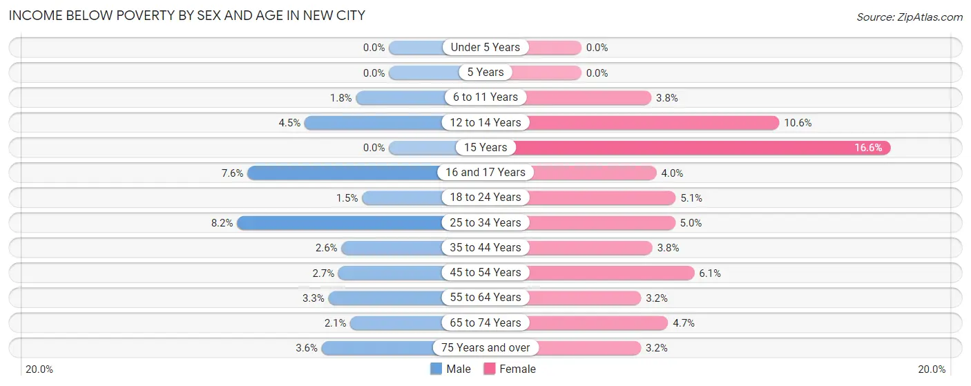 Income Below Poverty by Sex and Age in New City