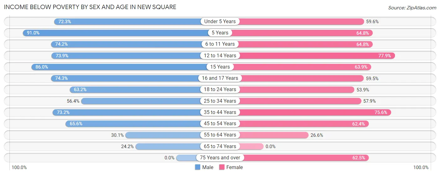 Income Below Poverty by Sex and Age in New Square