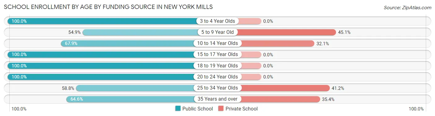School Enrollment by Age by Funding Source in New York Mills