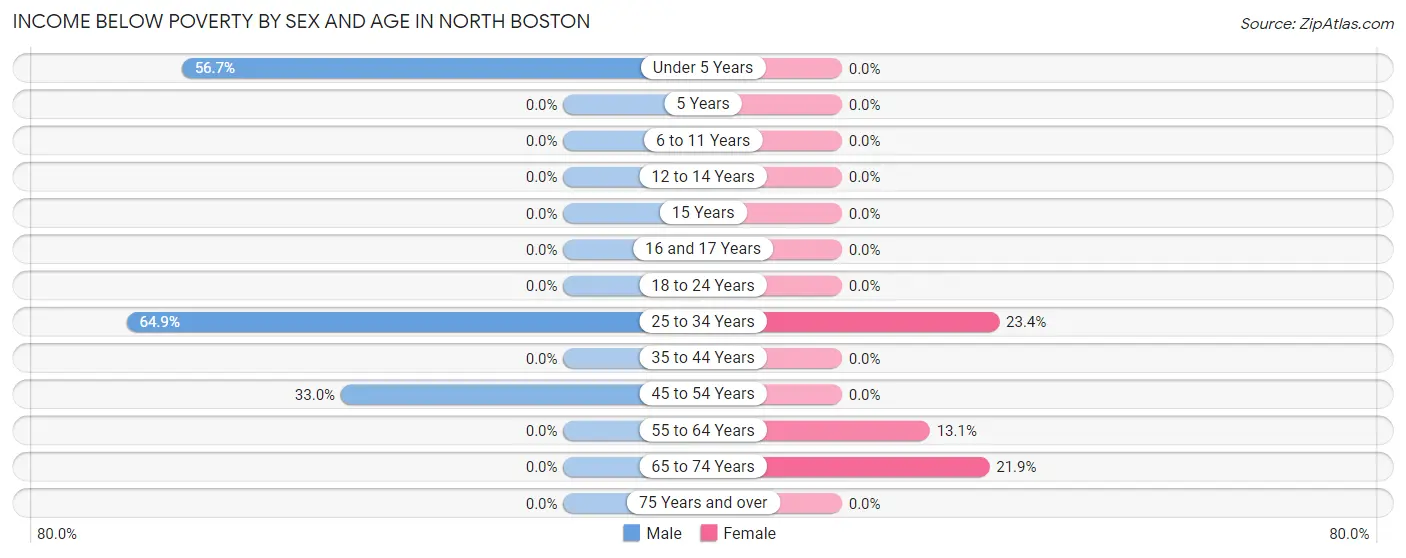 Income Below Poverty by Sex and Age in North Boston