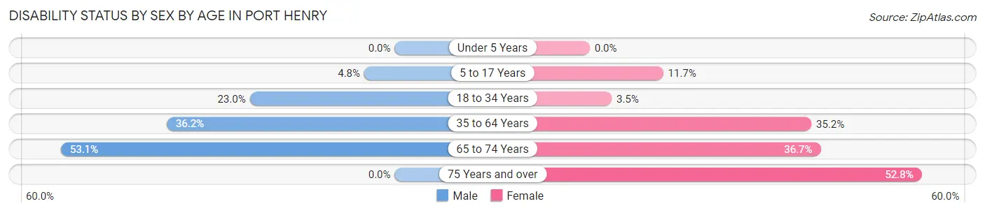 Disability Status by Sex by Age in Port Henry