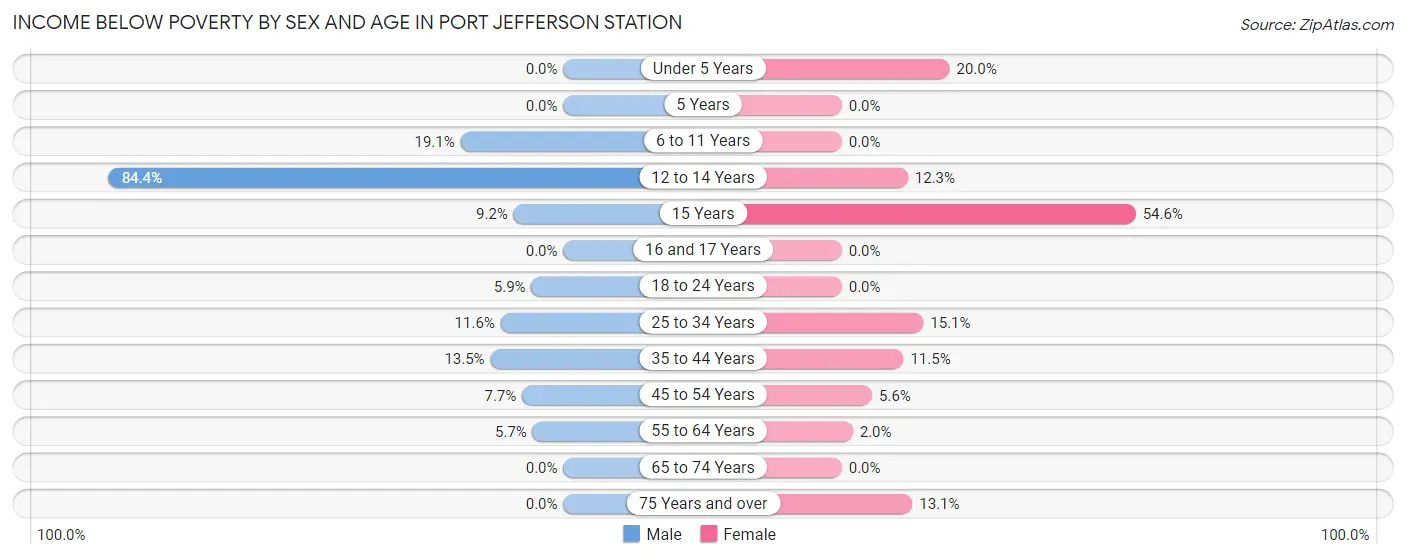 Income Below Poverty by Sex and Age in Port Jefferson Station