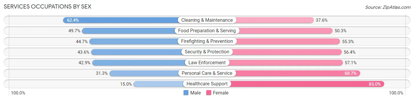 Services Occupations by Sex in Poughkeepsie