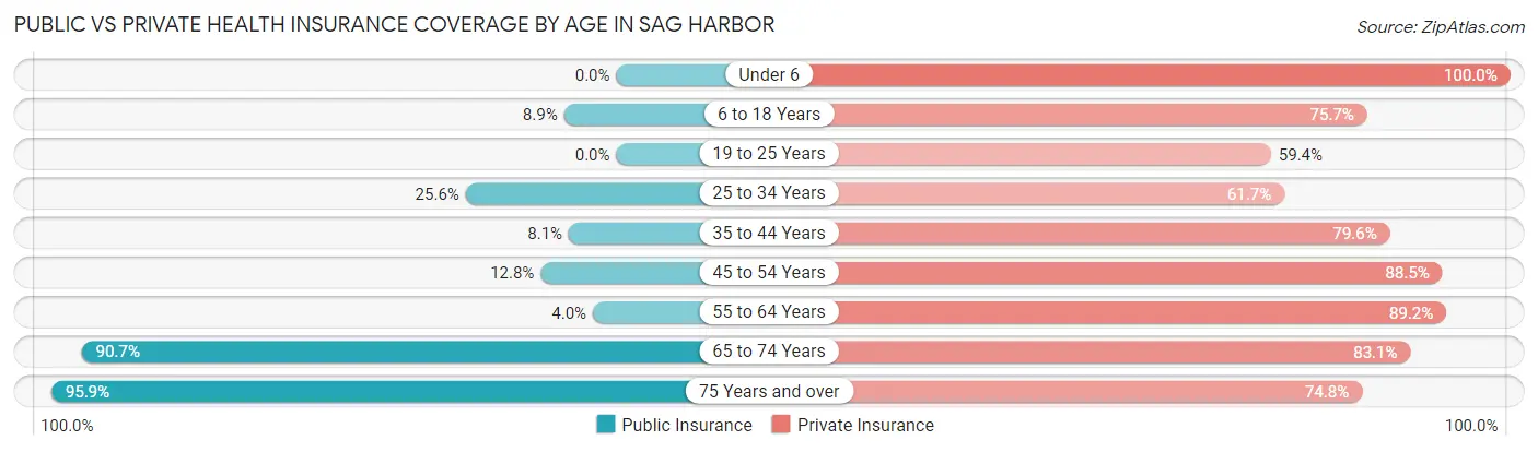 Public vs Private Health Insurance Coverage by Age in Sag Harbor