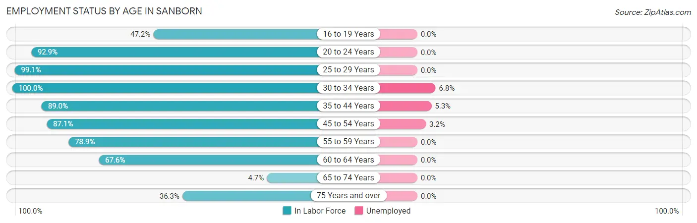 Employment Status by Age in Sanborn