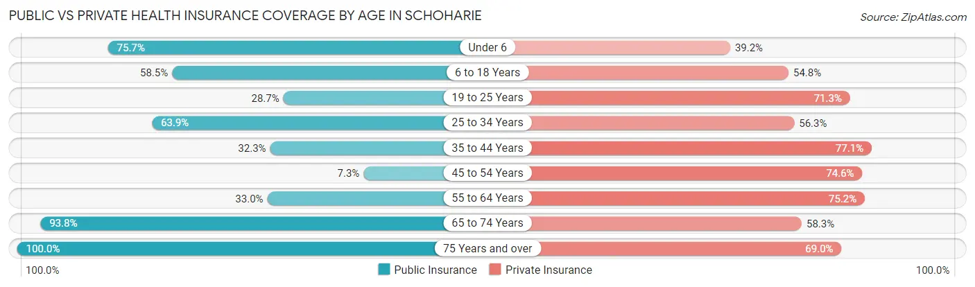 Public vs Private Health Insurance Coverage by Age in Schoharie