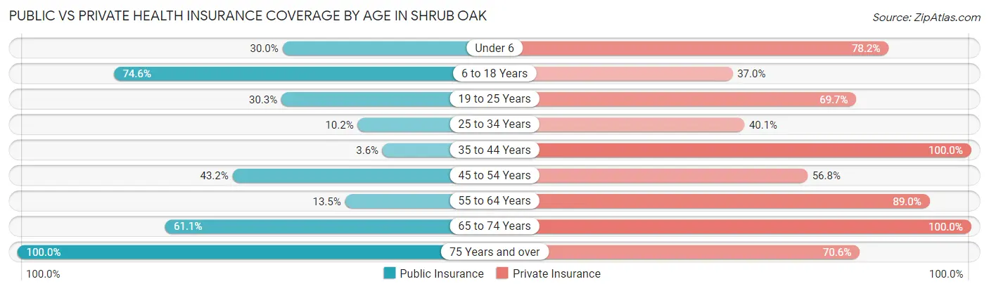 Public vs Private Health Insurance Coverage by Age in Shrub Oak