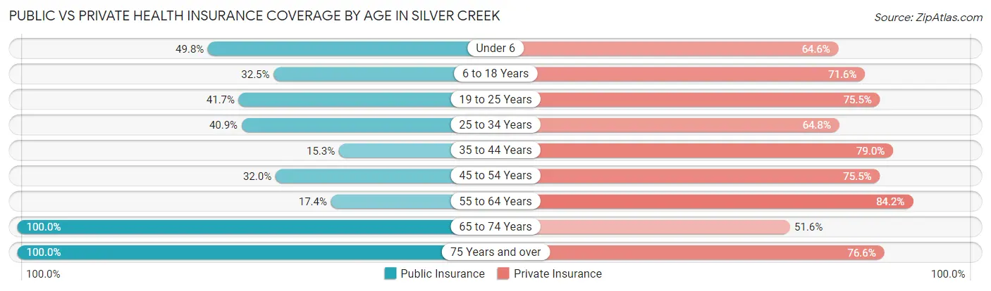 Public vs Private Health Insurance Coverage by Age in Silver Creek