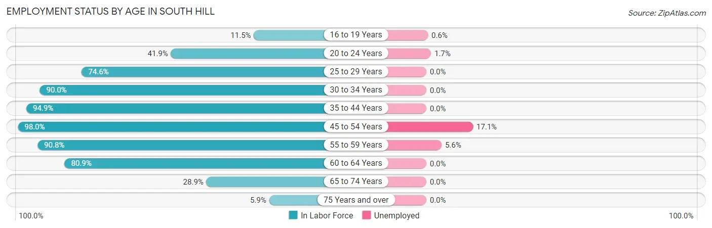 Employment Status by Age in South Hill