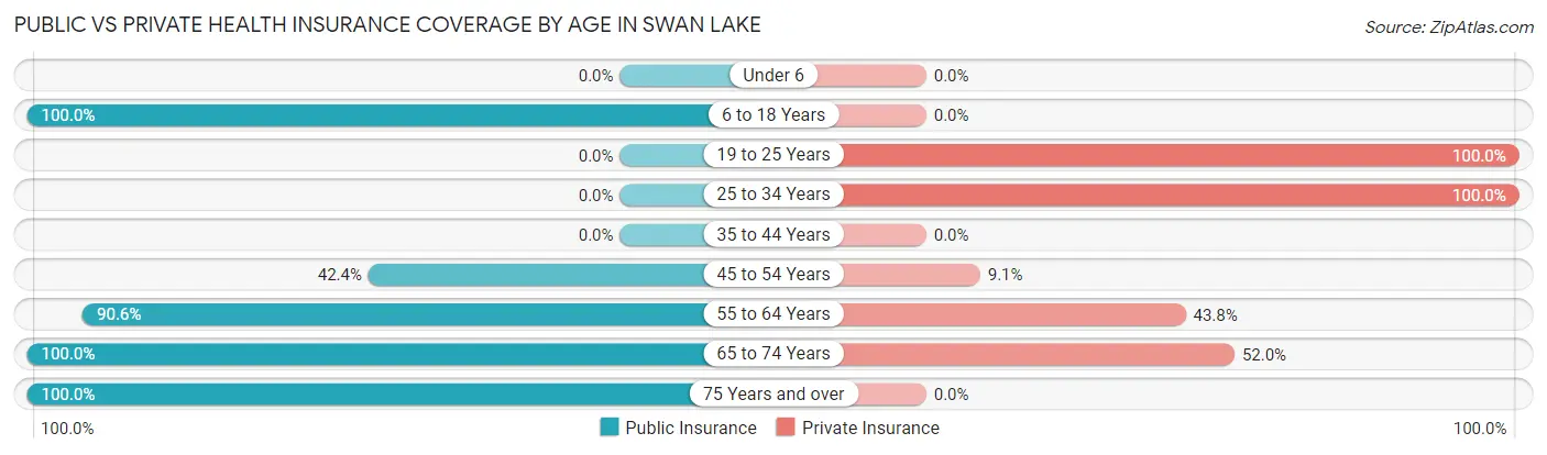 Public vs Private Health Insurance Coverage by Age in Swan Lake