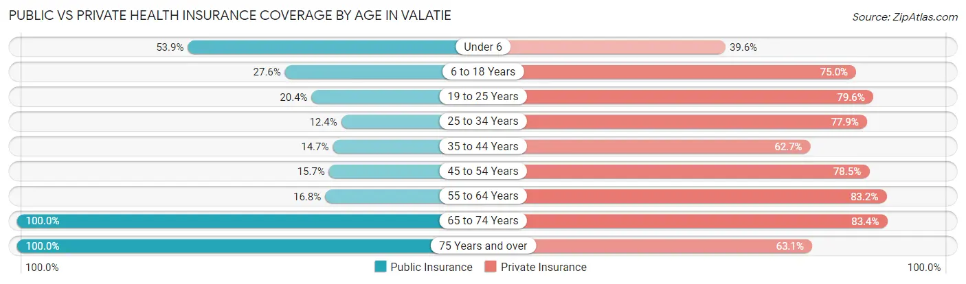 Public vs Private Health Insurance Coverage by Age in Valatie