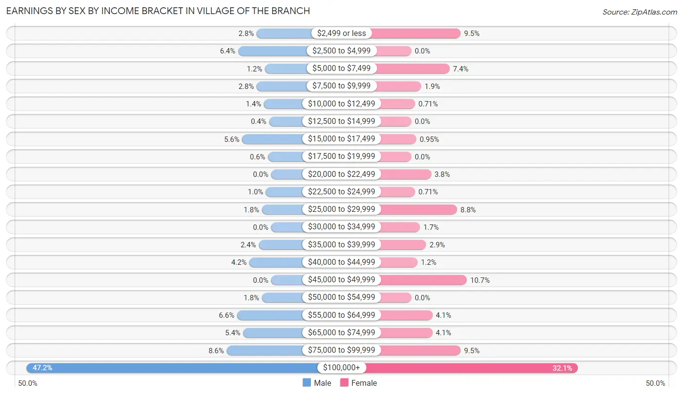 Earnings by Sex by Income Bracket in Village of the Branch