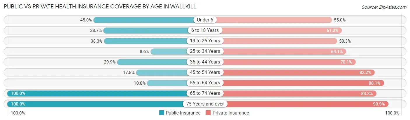 Public vs Private Health Insurance Coverage by Age in Wallkill