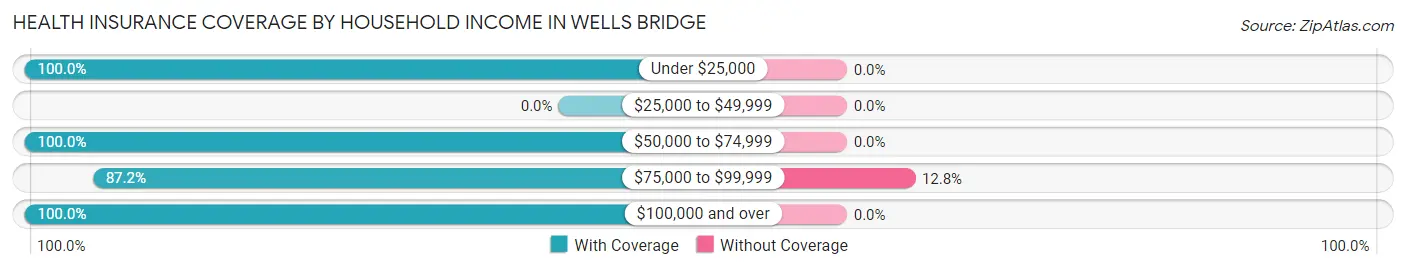 Health Insurance Coverage by Household Income in Wells Bridge