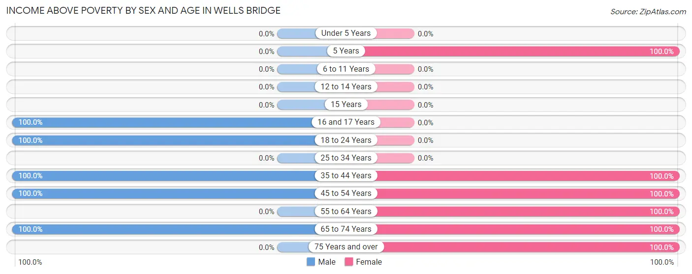 Income Above Poverty by Sex and Age in Wells Bridge