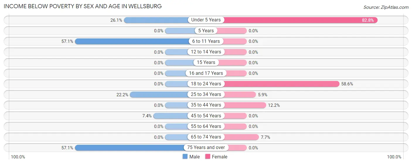 Income Below Poverty by Sex and Age in Wellsburg