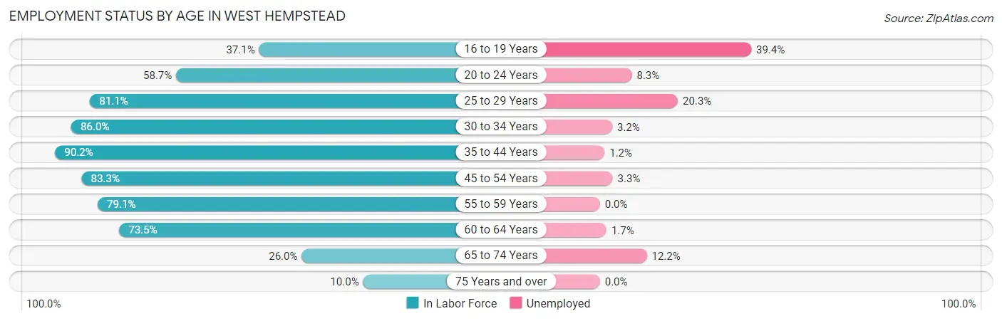 Employment Status by Age in West Hempstead