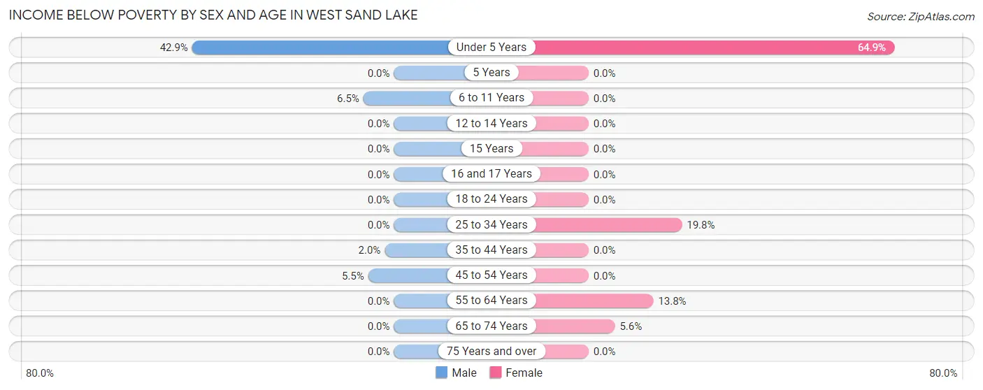 Income Below Poverty by Sex and Age in West Sand Lake