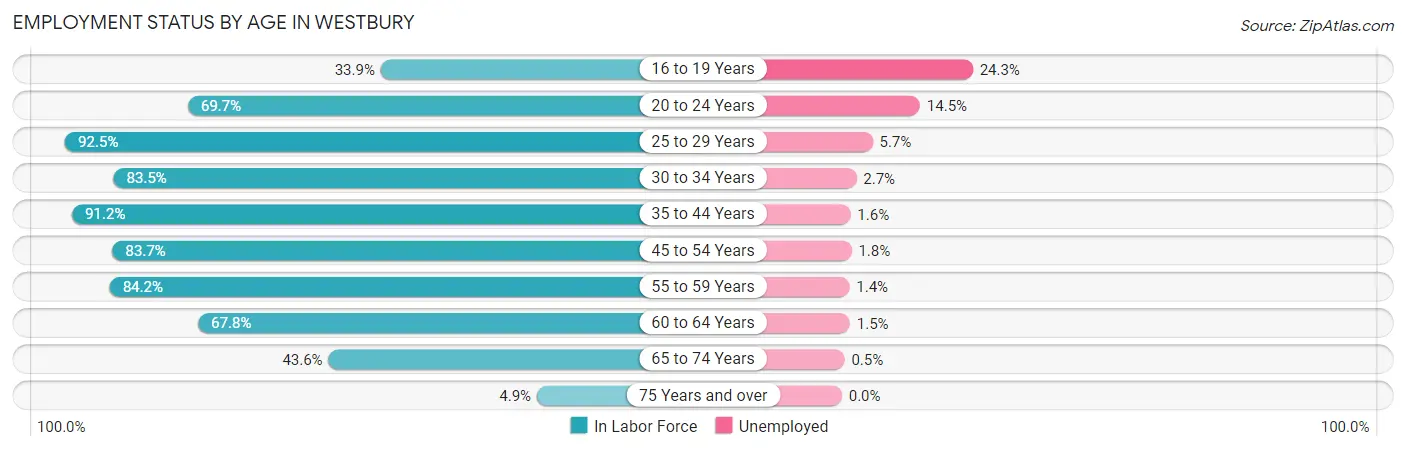Employment Status by Age in Westbury