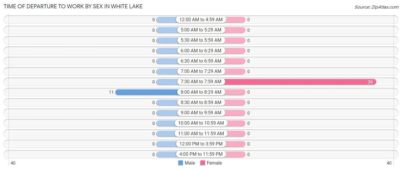 Time of Departure to Work by Sex in White Lake
