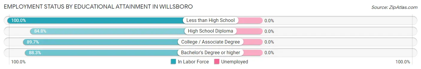 Employment Status by Educational Attainment in Willsboro