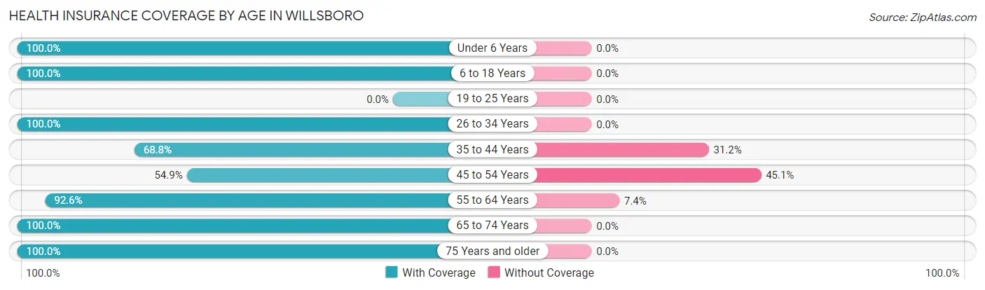 Health Insurance Coverage by Age in Willsboro