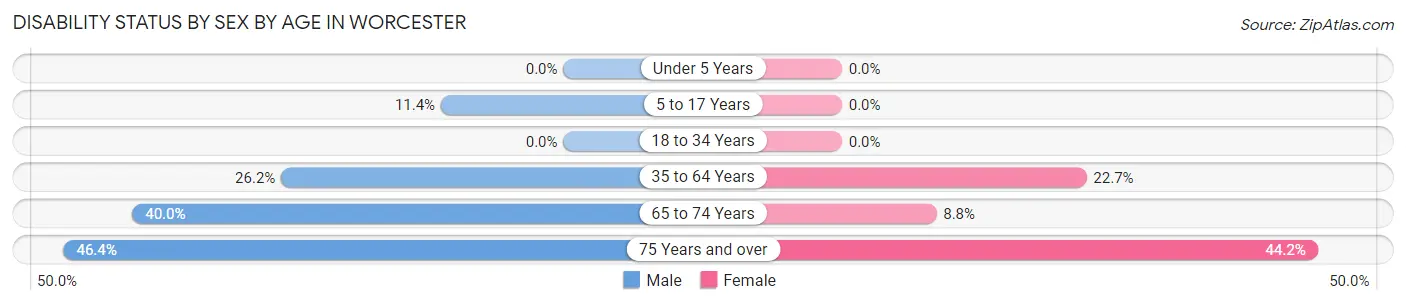 Disability Status by Sex by Age in Worcester