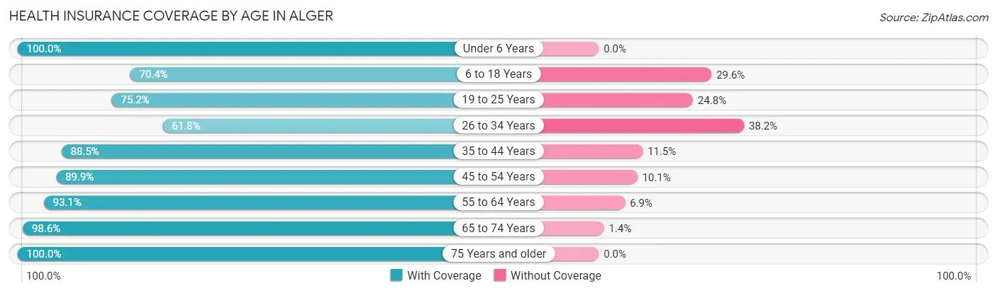 Health Insurance Coverage by Age in Alger
