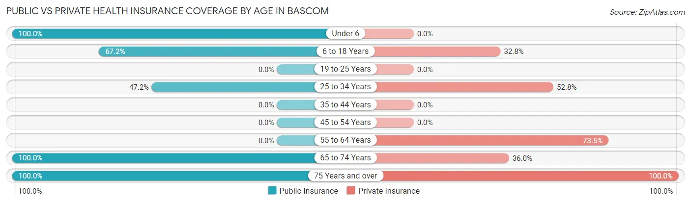 Public vs Private Health Insurance Coverage by Age in Bascom